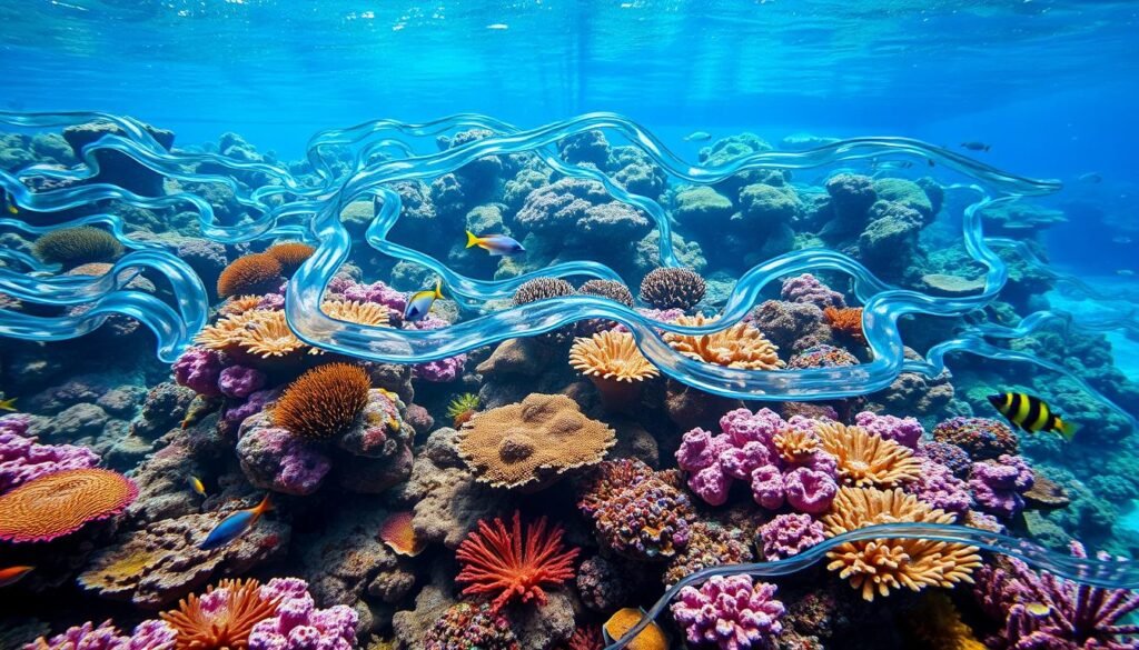 Coral reef aquascaping flow patterns